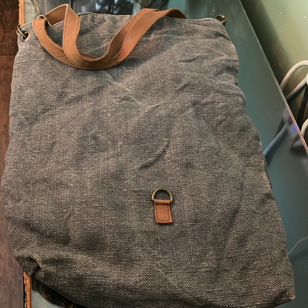 Foldover Charcoal Jute Crossbody Vintage Addiction 100% cotton, jute, leather. - Picture 5 of 6